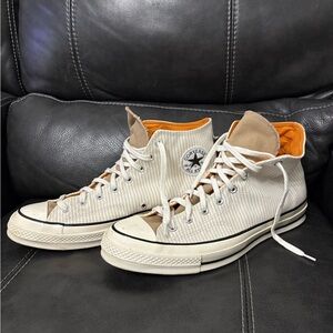 Converse Cream High-Tops with Orange Lining